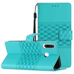 For Huawei Y6p Diamond Embossed Skin Feel Leather Phone Case with Lanyard(Blue)