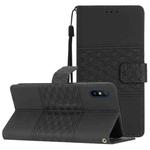 For Xiaomi Redmi 9A Diamond Embossed Skin Feel Leather Phone Case with Lanyard(Black)