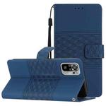 For Xiaomi Redmi Note 10 / Note 10S Diamond Embossed Skin Feel Leather Phone Case with Lanyard(Dark Blue)