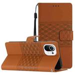 For Xiaomi Mi 11 Lite Diamond Embossed Skin Feel Leather Phone Case with Lanyard(Brown)