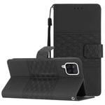 For Samsung Galaxy A12 Diamond Embossed Skin Feel Leather Phone Case with Lanyard(Black)