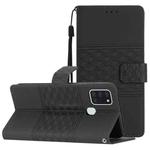 For Samsung Galaxy A20S Diamond Embossed Skin Feel Leather Phone Case with Lanyard(Black)