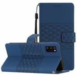For Samsung Galaxy A41 Diamond Embossed Skin Feel Leather Phone Case with Lanyard(Dark Blue)