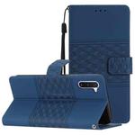 For Samsung Galaxy Note10 Diamond Embossed Skin Feel Leather Phone Case with Lanyard(Dark Blue)