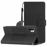 For Samsung Galaxy Note10+ Diamond Embossed Skin Feel Leather Phone Case with Lanyard(Black)