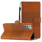 For Samsung Galaxy Note20 Diamond Embossed Skin Feel Leather Phone Case with Lanyard(Brown)