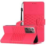 For Samsung Galaxy Note20 Ultra Diamond Embossed Skin Feel Leather Phone Case with Lanyard(Red)