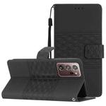 For Samsung Galaxy Note20 Ultra Diamond Embossed Skin Feel Leather Phone Case with Lanyard(Black)
