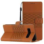 For Samsung Galaxy S10 Diamond Embossed Skin Feel Leather Phone Case with Lanyard(Brown)