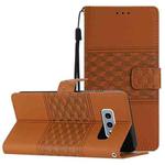 For Samsung Galaxy S10E Diamond Embossed Skin Feel Leather Phone Case with Lanyard(Brown)