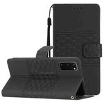 For Samsung Galaxy S20 Diamond Embossed Skin Feel Leather Phone Case with Lanyard(Black)