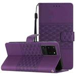 For Samsung Galaxy S20 Ultra Diamond Embossed Skin Feel Leather Phone Case with Lanyard(Purple)