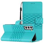 For Samsung Galaxy S21 5G Diamond Embossed Skin Feel Leather Phone Case with Lanyard(Blue)