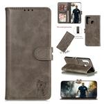 For Galaxy A21 Embossed Happy Cat Pattern Horizontal Flip Leather Case with Holder & Card Slots & Wallet(Grey)
