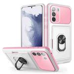 For Samsung Galaxy S23 Ultra 5G Card Ring Holder Shockproof Phone Case(White Pink)