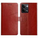 For OPPO Reno9 / Reno9 Pro HT01 Y-shaped Pattern Flip Leather Phone Case(Brown)