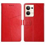 For OPPO Reno9 Pro+ HT01 Y-shaped Pattern Flip Leather Phone Case(Red)