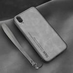 For Huawei Enjoy 9 Lamba Skin Feel Leather Back Phone Case with Strap(Space Grey)