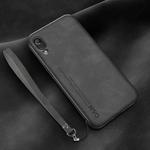 For Huawei Enjoy 9e Lamba Skin Feel Leather Back Phone Case with Strap(Dark Grey)