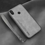 For Huawei Enjoy 9 Plus Lamba Skin Feel Leather Back Phone Case with Strap(Space Grey)