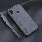 For Huawei Enjoy 9 Plus Lamba Skin Feel Leather Back Phone Case with Strap(Blue)