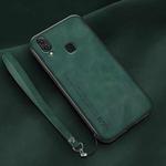 For Huawei Enjoy 9s Lamba Skin Feel Leather Back Phone Case with Strap(Deep Green)