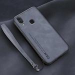 For Huawei Enjoy 9s Lamba Skin Feel Leather Back Phone Case with Strap(Blue)