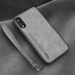 For Huawei Enjoy 10 Lamba Skin Feel Leather Back Phone Case with Strap(Space Grey)