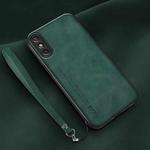 For Huawei Enjoy 10e Lamba Skin Feel Leather Back Phone Case with Strap(Deep Green)