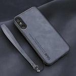 For Huawei Enjoy 10e Lamba Skin Feel Leather Back Phone Case with Strap(Blue)