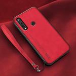 For Huawei Enjoy 10 Plus Lamba Skin Feel Leather Back Phone Case with Strap(Red)