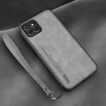 For Huawei Enjoy 20 Lamba Skin Feel Leather Back Phone Case with Strap(Space Grey)