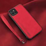 For Huawei Enjoy 20 Lamba Skin Feel Leather Back Phone Case with Strap(Red)