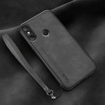 For Huawei Enjoy 20e Lamba Skin Feel Leather Back Phone Case with Strap(Dark Grey)