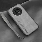 For Huawei Enjoy 20 Plus Lamba Skin Feel Leather Back Phone Case with Strap(Space Grey)