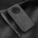 For Huawei Enjoy 20 Plus Lamba Skin Feel Leather Back Phone Case with Strap(Dark Grey)