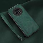 For Huawei Enjoy 20 Plus Lamba Skin Feel Leather Back Phone Case with Strap(Deep Green)