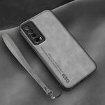 For Huawei Enjoy 20 SE Lamba Skin Feel Leather Back Phone Case with Strap(Space Grey)