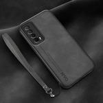 For Huawei Enjoy 20 SE Lamba Skin Feel Leather Back Phone Case with Strap(Dark Grey)