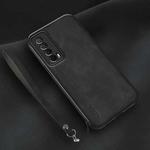 For Huawei Enjoy 20 SE Lamba Skin Feel Leather Back Phone Case with Strap(Black)