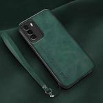 For Huawei Enjoy 30e Lamba Skin Feel Leather Back Phone Case with Strap(Deep Green)
