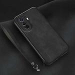 For Huawei Enjoy 50 4G Lamba Skin Feel Leather Back Phone Case with Strap(Black)