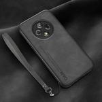 For Huawei Enjoy 50 Plus Lamba Skin Feel Leather Back Phone Case with Strap(Dark Grey)
