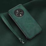 For Huawei Enjoy 50 Plus Lamba Skin Feel Leather Back Phone Case with Strap(Deep Green)
