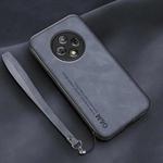 For Huawei Enjoy 50 Plus Lamba Skin Feel Leather Back Phone Case with Strap(Blue)