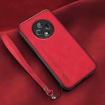 For Huawei Enjoy 50 Plus Lamba Skin Feel Leather Back Phone Case with Strap(Red)