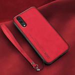 For Huawei P20 Lamba Skin Feel Leather Back Phone Case with Strap(Red)