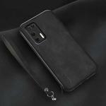 For Huawei P40 Lamba Skin Feel Leather Back Phone Case with Strap(Black)