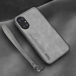 For Huawei P50 Lamba Skin Feel Leather Back Phone Case with Strap(Space Grey)