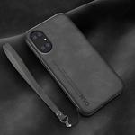 For Huawei P50 Lamba Skin Feel Leather Back Phone Case with Strap(Dark Grey)